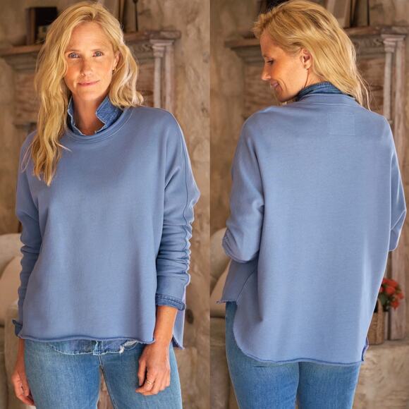 Frank & Eileen Anna Long-Sleeve Capelet Sweatshirt In Blueberry Size XL New - Picture 1 of 14